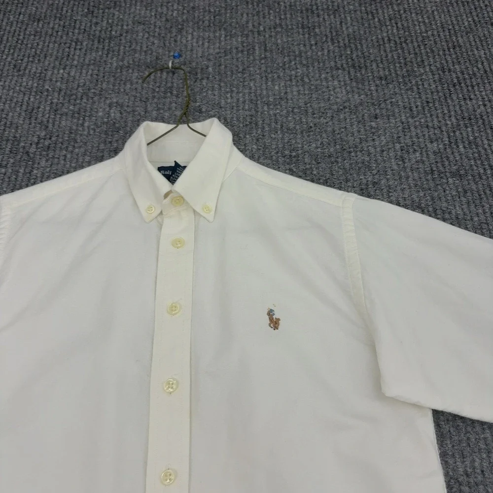 Ralph Lauren Button Down Shirt Girls 8 Cream Cotton Long Sleeve Preppy Classic